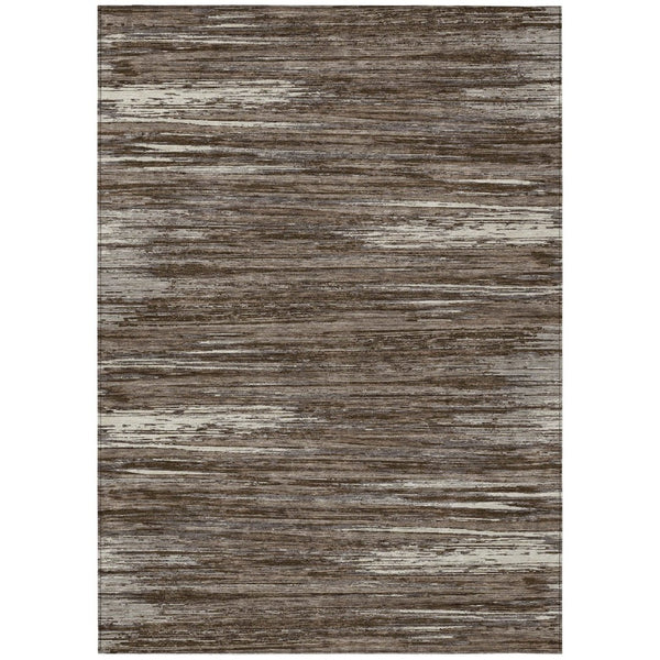 HomeRoots 9' Stylish Brown and Ivory Striped Washable Area Rug - Durable, Versatile Design for Indoor & Outdoor Spaces 9' X 12' 593256