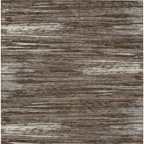 Homeroots 3' Beige Brown Ivory Striped Washable Area Rug - Durable Indoor Outdoor Accent For Any Space 10' X 14' Polyester 593257