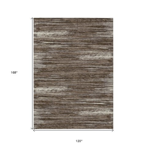 Homeroots 3' Beige Brown Ivory Striped Washable Area Rug - Durable Indoor Outdoor Accent For Any Space 10' X 14' Polyester 593257