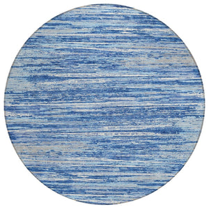 HomeRoots 5' Blue Gray and Ivory Striped Indoor Outdoor Area Rug – Durable, Soft, and Washable for Any Space 8' Round 593260