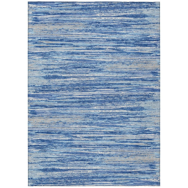 HomeRoots 5' Blue Gray and Ivory Striped Indoor Outdoor Area Rug – Durable, Soft, and Washable for Any Space 8' X 10' 593261