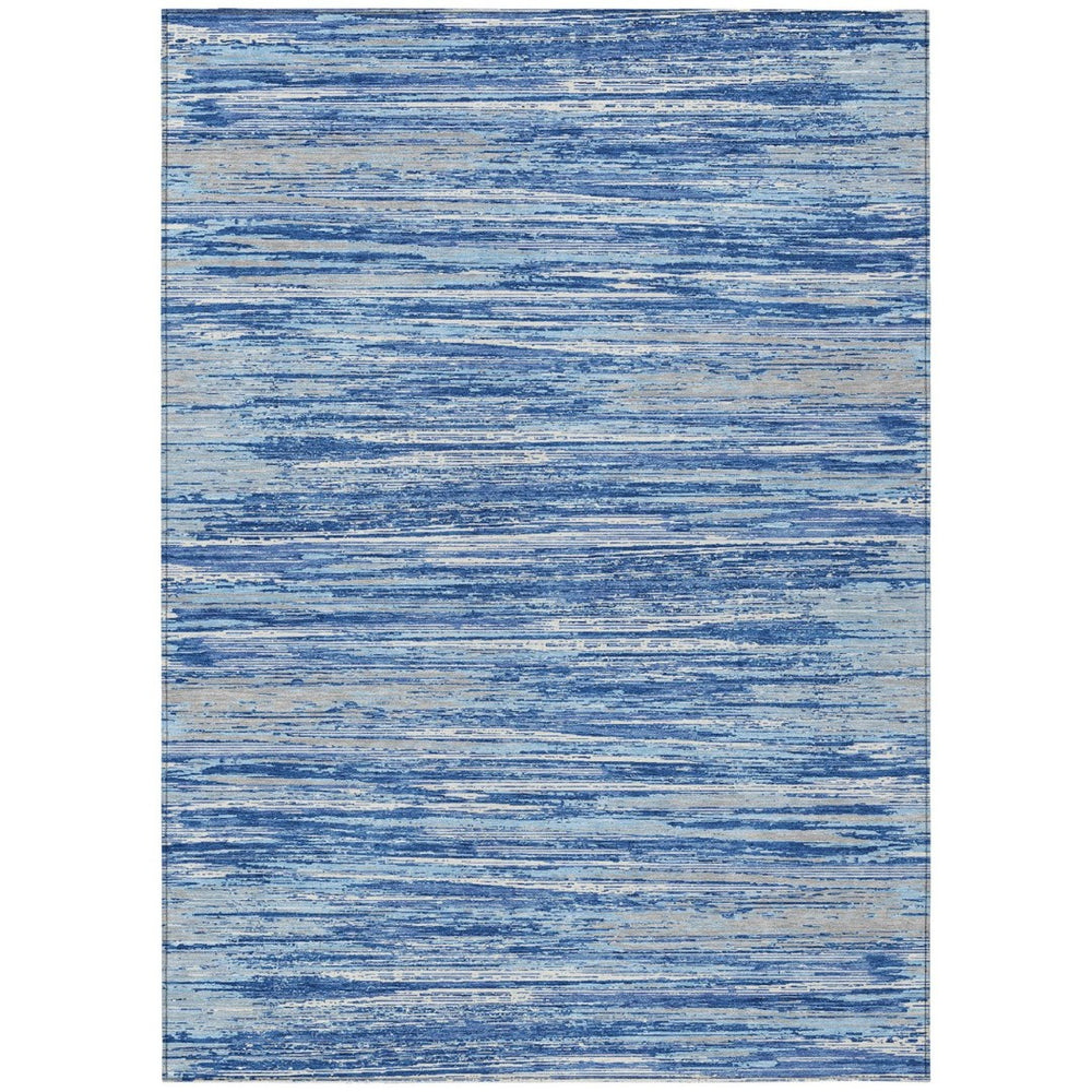 HomeRoots 9' Stylish Blue Gray and Ivory Striped Washable Area Rug for Indoor and Outdoor Spaces, Durable Design 9' X 12' 593262