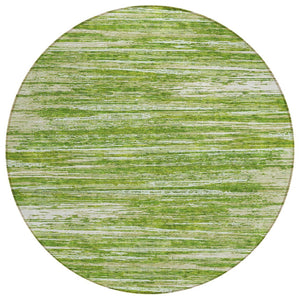 HomeRoots 5' Coastal-Inspired Green and Ivory Striped Washable Area Rug for Indoor and Outdoor Versatility 8' Round 593266