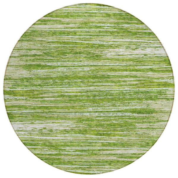 HomeRoots 5' Coastal-Inspired Green and Ivory Striped Washable Area Rug for Indoor and Outdoor Versatility 8' Round 593266