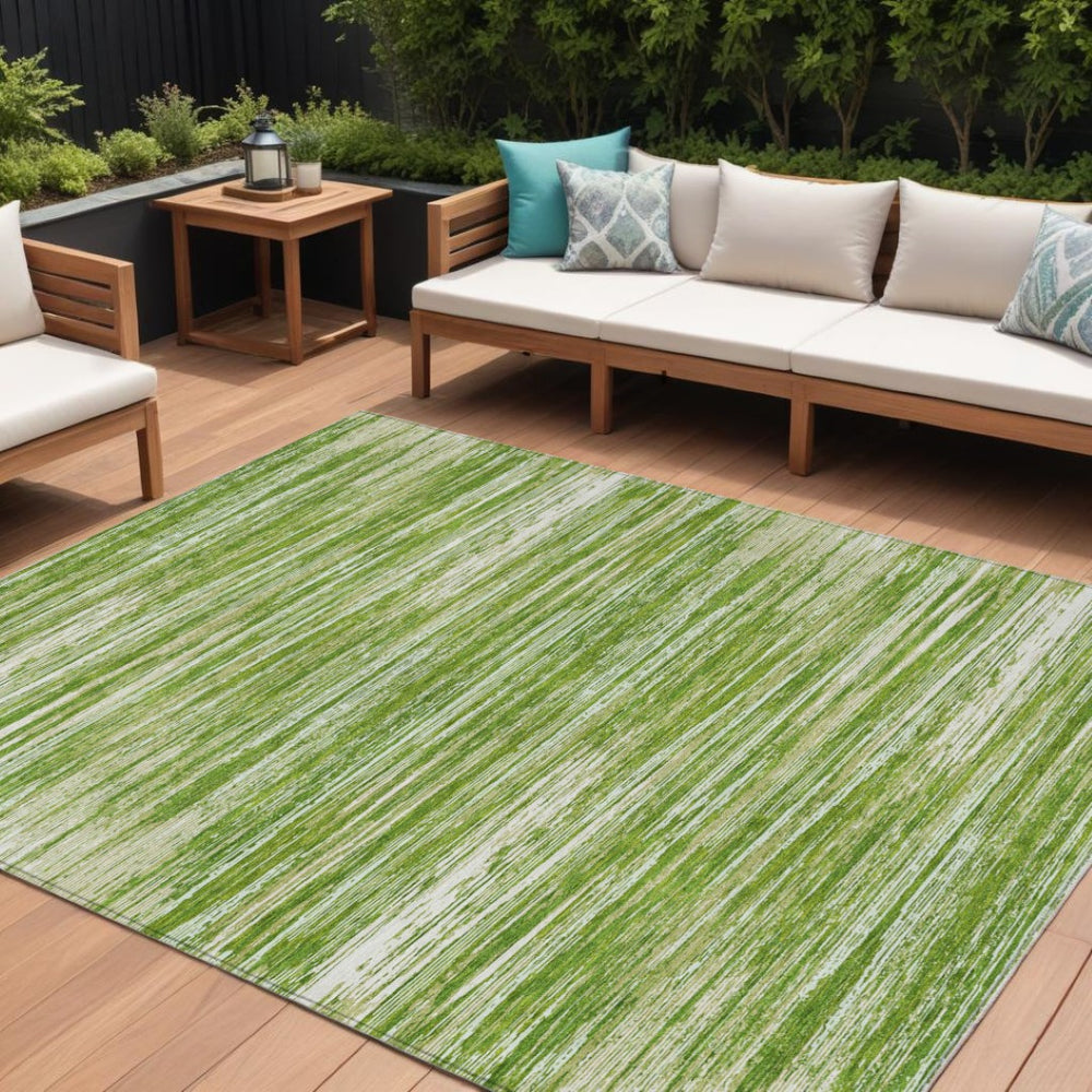 HomeRoots 9' Green and Ivory Striped Washable Area Rug for Indoor and Outdoor Use - Durable, Stylish, Easy Care 9' X 12' 593268