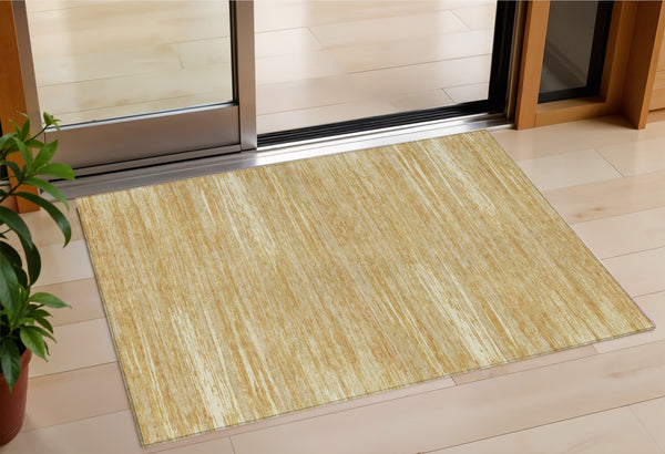 Homeroots 3' Beige Brown Ivory Striped Washable Area Rug - Durable Indoor Outdoor Accent For Any Space 3' X 5' Polyester 593270