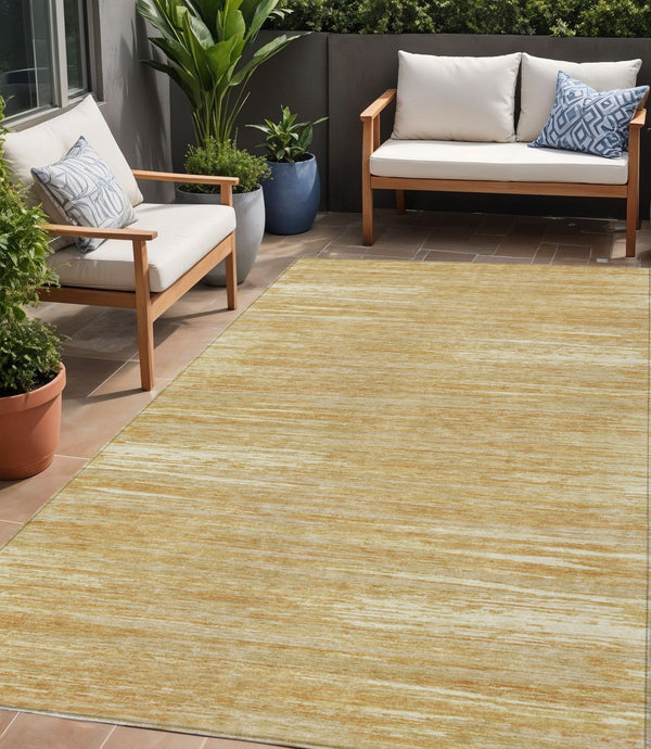 Homeroots 3' Beige Brown Ivory Striped Washable Area Rug - Durable Indoor Outdoor Accent For Any Space 5' X 8' Polyester 593271