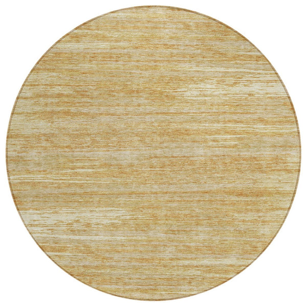 HomeRoots 5' Striped Washable Indoor Outdoor Area Rug in Gold, Gray & Ivory - Durable, Stylish & Low Maintenance 8' Round 593272