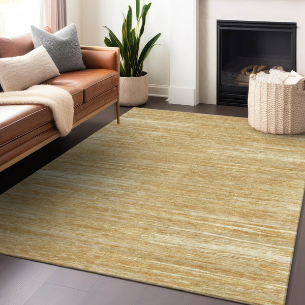 Homeroots 3' Beige Brown Ivory Striped Washable Area Rug - Durable Indoor Outdoor Accent For Any Space 10' X 14' Polyester 593275