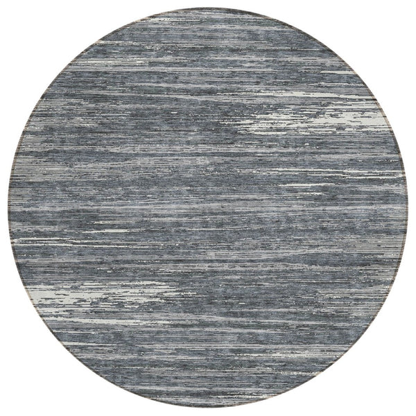 HomeRoots 5' Stylish Gray and Ivory Striped Washable Area Rug for Indoor and Outdoor Spaces, Durable & Versatile 8' Round 593278
