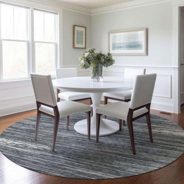 Homeroots 3' Beige Brown Ivory Striped Washable Area Rug - Durable Indoor Outdoor Accent For Any Space 8' Round Polyester 593278