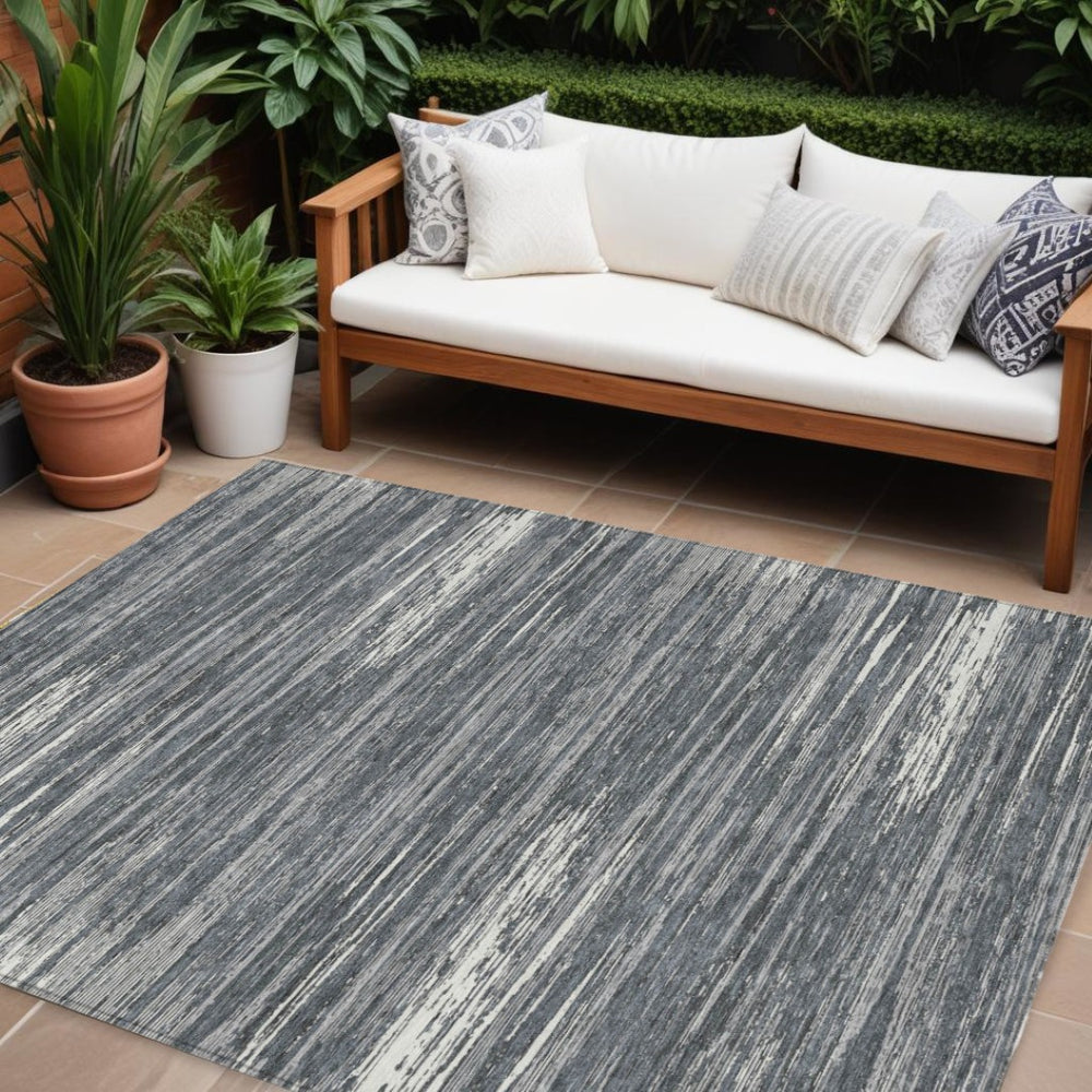 HomeRoots 9' Gray and Ivory Striped Area Rug - Durable, Washable Design for Indoor and Outdoor Spaces 9' X 12' 593280