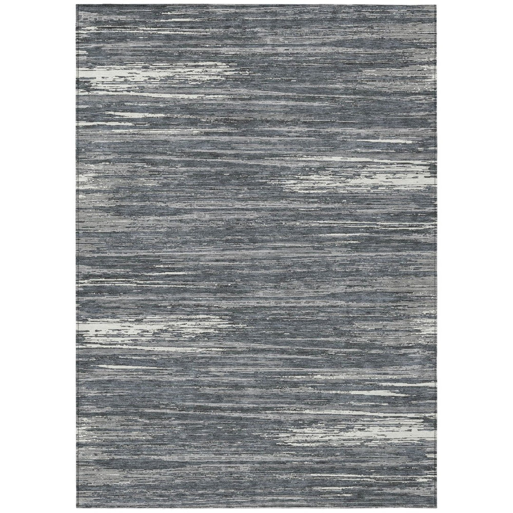 HomeRoots 9' Gray and Ivory Striped Area Rug - Durable, Washable Design for Indoor and Outdoor Spaces 9' X 12' 593280