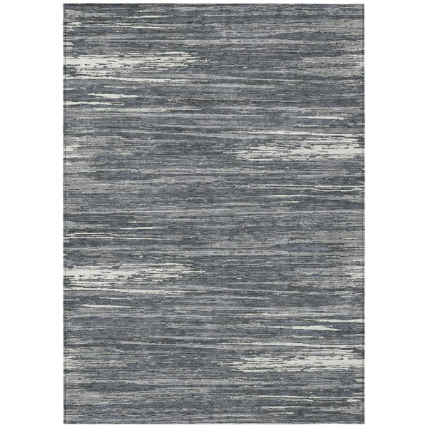 HomeRoots 9' Gray and Ivory Striped Area Rug - Durable, Washable Design for Indoor and Outdoor Spaces 9' X 12' 593280