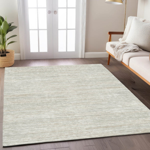 Homeroots 3' Beige Brown Ivory Striped Washable Area Rug - Durable Indoor Outdoor Accent For Any Space 8' X 10' Polyester 593285