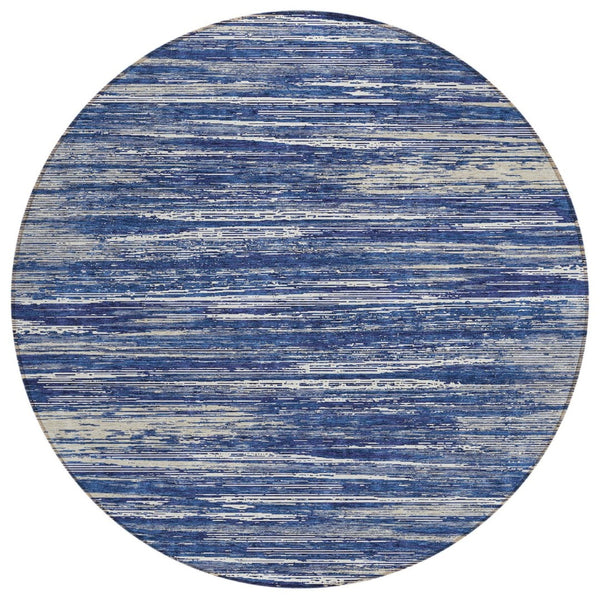 HomeRoots 5' Navy Blue and Ivory Striped Area Rug - Durable, Washable Indoor/Outdoor Accent for Every Space 8' Round 593290