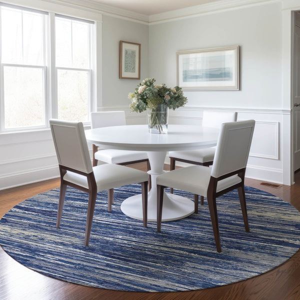 Homeroots 3' Beige Brown Ivory Striped Washable Area Rug - Durable Indoor Outdoor Accent For Any Space 8' Round Polyester 593290