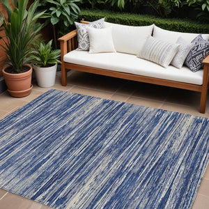 Homeroots 3' Beige Brown Ivory Striped Washable Area Rug - Durable Indoor Outdoor Accent For Any Space 8' X 10' Polyester 593291