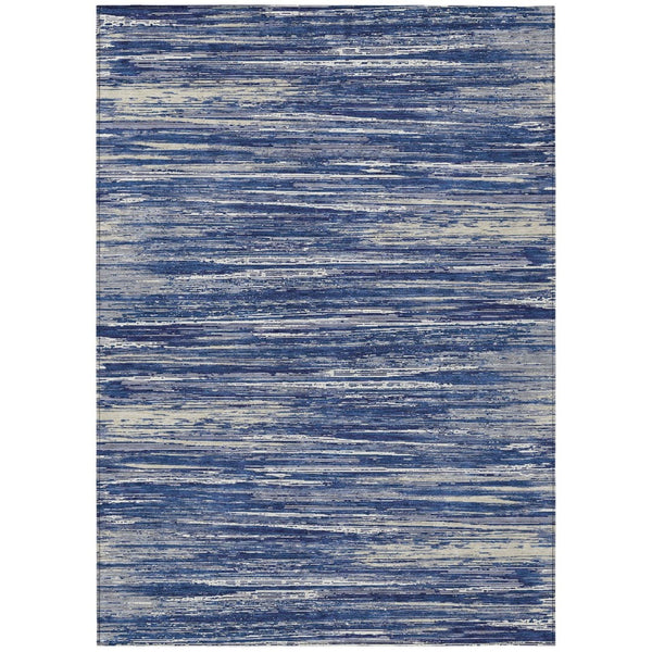 HomeRoots 5' Navy Blue and Ivory Striped Area Rug - Durable, Washable Indoor/Outdoor Accent for Every Space 8' X 10' 593291