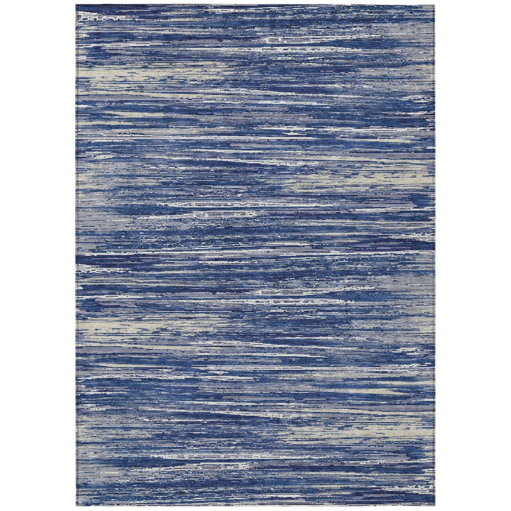 HomeRoots 9' Navy Blue and Ivory Striped Area Rug - Durable, Washable, Ideal for Indoor and Outdoor Spaces 9' X 12' 593292