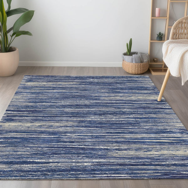 Homeroots 3' Beige Brown Ivory Striped Washable Area Rug - Durable Indoor Outdoor Accent For Any Space 9' X 12' Polyester 593292