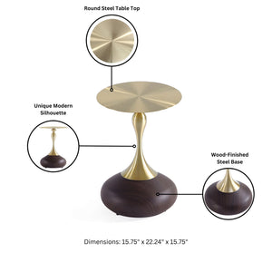 English Elm Patchin Round End Table Brown and Gold Stainless Steel Top Wood-Look Base Modern Accent 23" H B365P398077