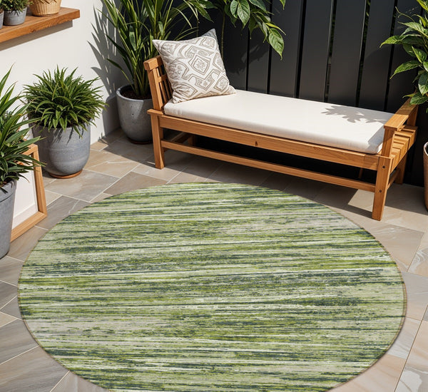 Homeroots 3' Beige Brown Ivory Striped Washable Area Rug - Durable Indoor Outdoor Accent For Any Space 8' Round Polyester 593296