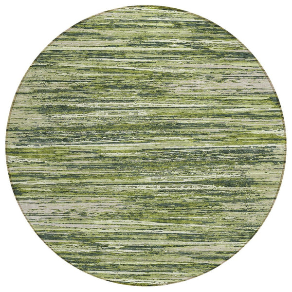 HomeRoots 5' Olive Green and Ivory Striped Area Rug - Durable, Washable, Stylish for Indoor and Outdoor Use 8' Round 593296