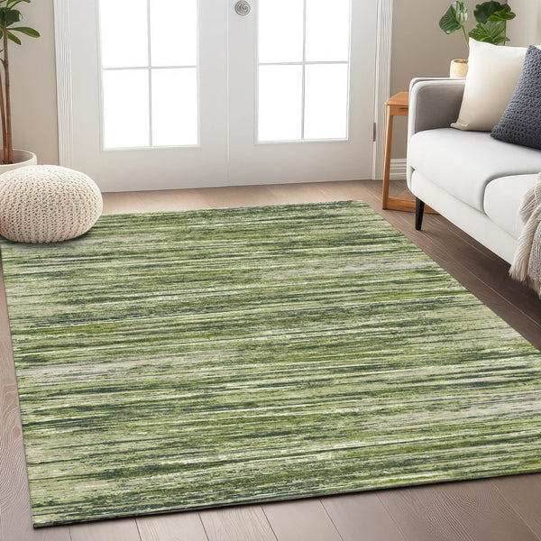 Homeroots 3' Beige Brown Ivory Striped Washable Area Rug - Durable Indoor Outdoor Accent For Any Space 8' X 10' Polyester 593297