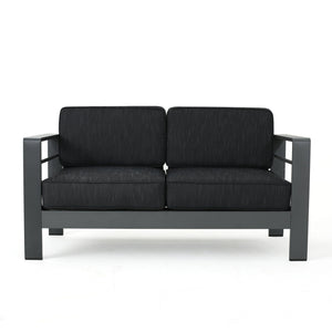 English Elm Christopher Knight Home® - CAPE Coastal Aluminum Outdoor 4-Piece Chat Set with Tempered Glass Table, Ergonomic Comfort and Space-Saving Style Gray CAPECORAL4PCSG