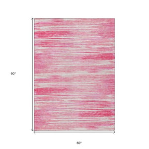 Homeroots 3' Beige Brown Ivory Striped Washable Area Rug - Durable Indoor Outdoor Accent For Any Space 5' X 8' Polyester 593301