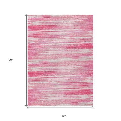 Homeroots 3' Beige Brown Ivory Striped Washable Area Rug - Durable Indoor Outdoor Accent For Any Space 5' X 8' Polyester 593301