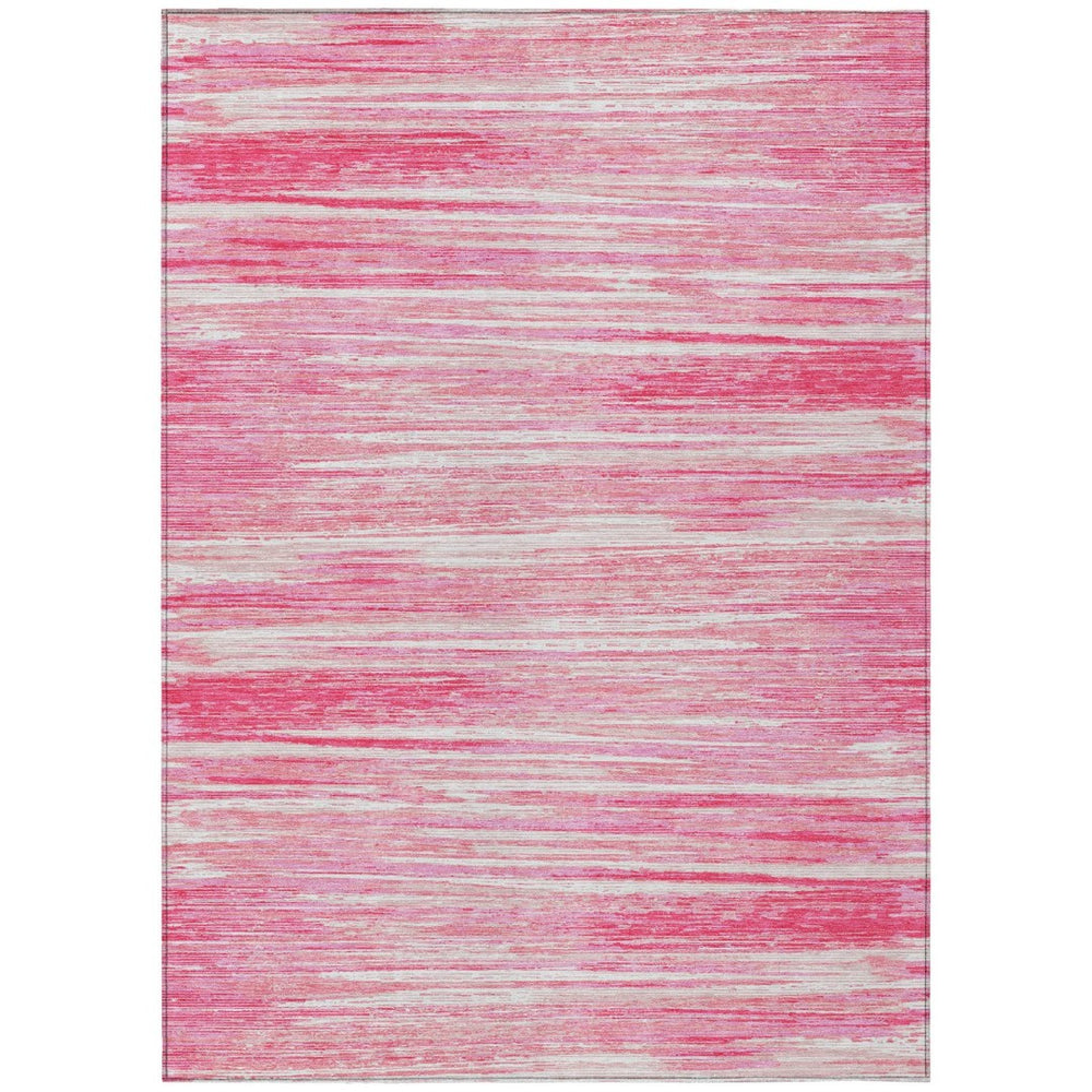 HomeRoots 5' Pink and Ivory Striped Washable Area Rug - Durable, Stylish for Indoor and Outdoor Spaces, Easy Care 5' X 8' 593301
