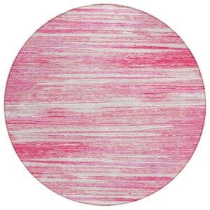 HomeRoots 5' Pink and Ivory Striped Washable Area Rug - Durable, Stylish for Indoor and Outdoor Spaces, Easy Care 8' Round 593302