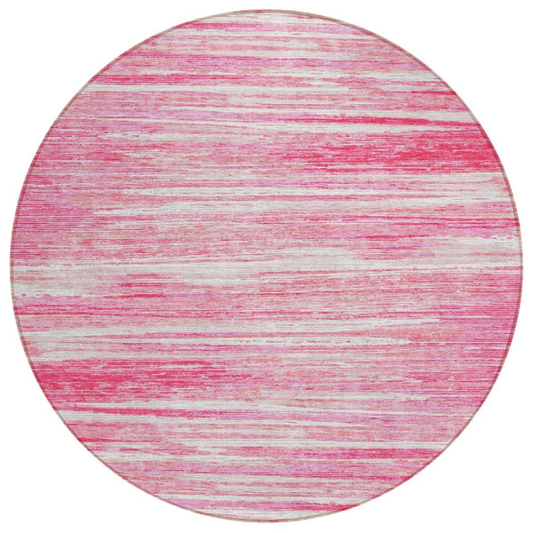 HomeRoots 5' Pink and Ivory Striped Washable Area Rug - Durable, Stylish for Indoor and Outdoor Spaces, Easy Care 8' Round 593302