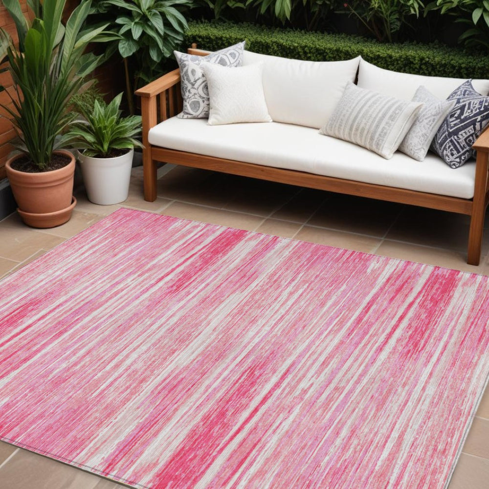HomeRoots 9' Pink and Ivory Striped Area Rug - Durable, Washable Design for Indoor and Outdoor Spaces 9' X 12' 593304