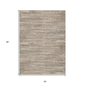 Homeroots 3' Beige Brown Ivory Striped Washable Area Rug - Durable Indoor Outdoor Accent For Any Space 3' X 5' Polyester 593306