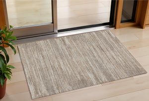 Homeroots 3' Beige Brown Ivory Striped Washable Area Rug - Durable Indoor Outdoor Accent For Any Space 3' X 5' Polyester 593306