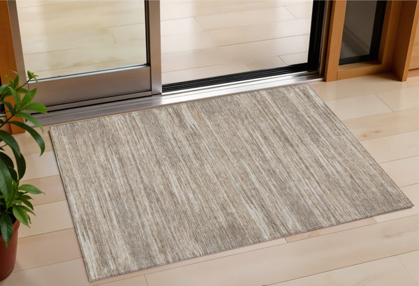 Homeroots 3' Beige Brown Ivory Striped Washable Area Rug - Durable Indoor Outdoor Accent For Any Space 3' X 5' Polyester 593306
