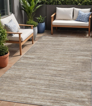 Homeroots 3' Beige Brown Ivory Striped Washable Area Rug - Durable Indoor Outdoor Accent For Any Space 5' X 8' Polyester 593307