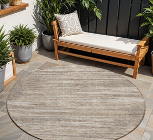 Homeroots 3' Beige Brown Ivory Striped Washable Area Rug - Durable Indoor Outdoor Accent For Any Space 8' Round Polyester 593308
