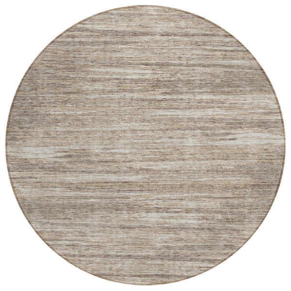 HomeRoots 5' Stylish Taupe Gray and Ivory Striped Area Rug - Durable, Washable, Ideal for Indoor & Outdoor Use 8' Round 593308