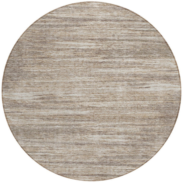 Homeroots 3' Beige Brown Ivory Striped Washable Area Rug - Durable Indoor Outdoor Accent For Any Space 8' Round Polyester 593308