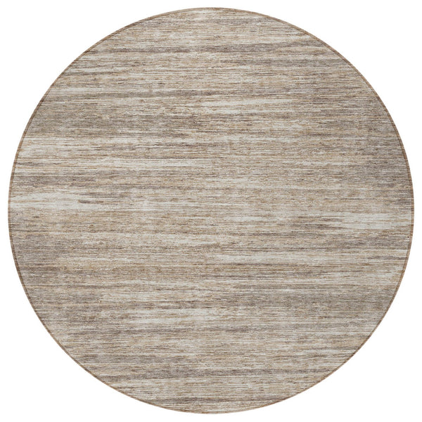 Homeroots 3' Beige Brown Ivory Striped Washable Area Rug - Durable Indoor Outdoor Accent For Any Space 8' Round Polyester 593308