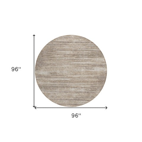 Homeroots 3' Beige Brown Ivory Striped Washable Area Rug - Durable Indoor Outdoor Accent For Any Space 8' Round Polyester 593308
