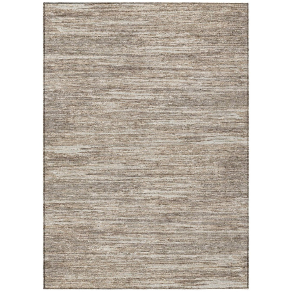 HomeRoots 9' Stylish Taupe Gray and Ivory Striped Washable Area Rug for Indoor and Outdoor Use, Easy Care 9' X 12' 593310