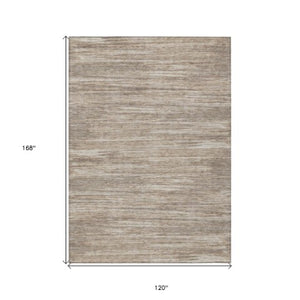 Homeroots 3' Beige Brown Ivory Striped Washable Area Rug - Durable Indoor Outdoor Accent For Any Space 10' X 14' Polyester 593311