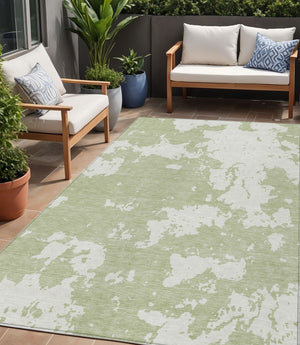 Homeroots 3' Artichoke Green Abstract Washable Indoor Outdoor Area Rug - Stylish, Durable, And Easy To Clean 5' X 8' Polyester 593313