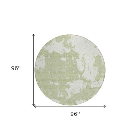 Homeroots 3' Artichoke Green Abstract Washable Indoor Outdoor Area Rug - Stylish, Durable, And Easy To Clean 8' Round Polyester 593314