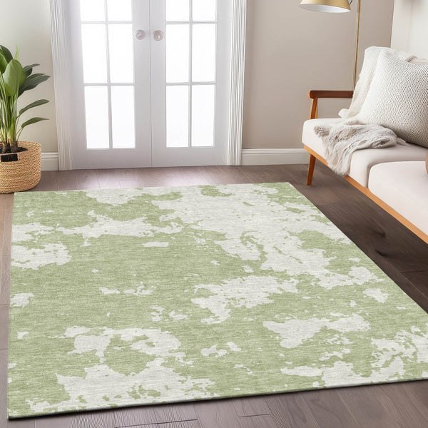 Homeroots 3' Artichoke Green Abstract Washable Indoor Outdoor Area Rug - Stylish, Durable, And Easy To Clean 9' X 12' Polyester 593316